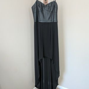 BCBG Black Leather and Crepe High Low Dress
